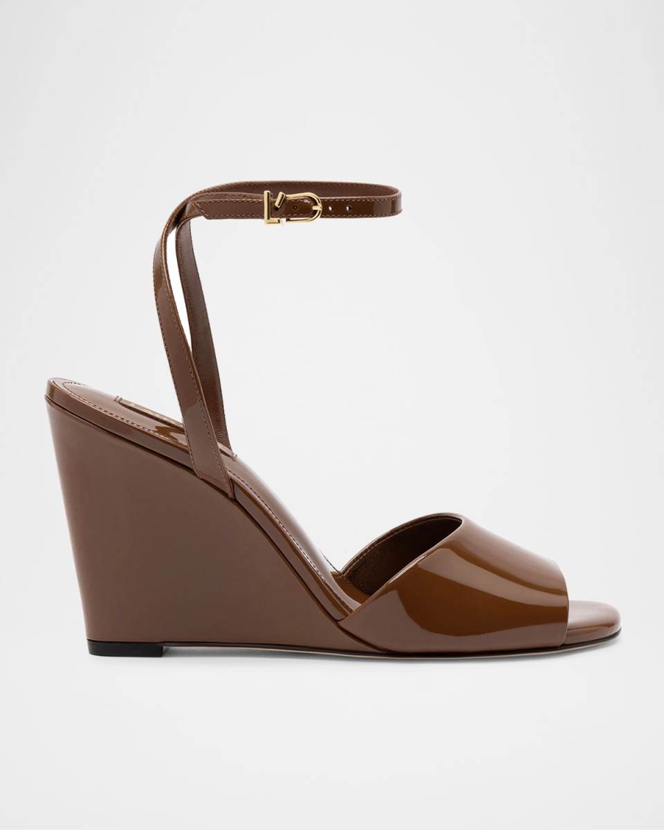 Yves Patent Ankle-Strap Wedge Sandals